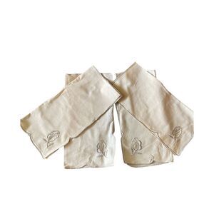Vintage‎ Embroidered Cloth Napkins Set of 4 Flower Beige 10x10
